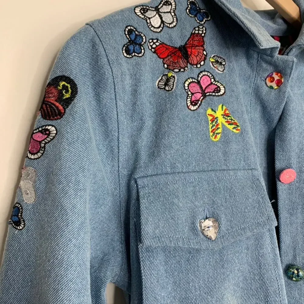 Meghan Fabulous Boheme Butterfly Bomb Jacket Denim Womens Small - Picture 10 of 16